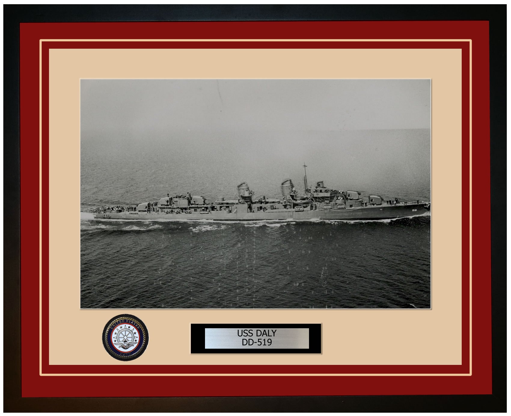 USS DALY DD-519 Framed Navy Ship Photo Burgundy