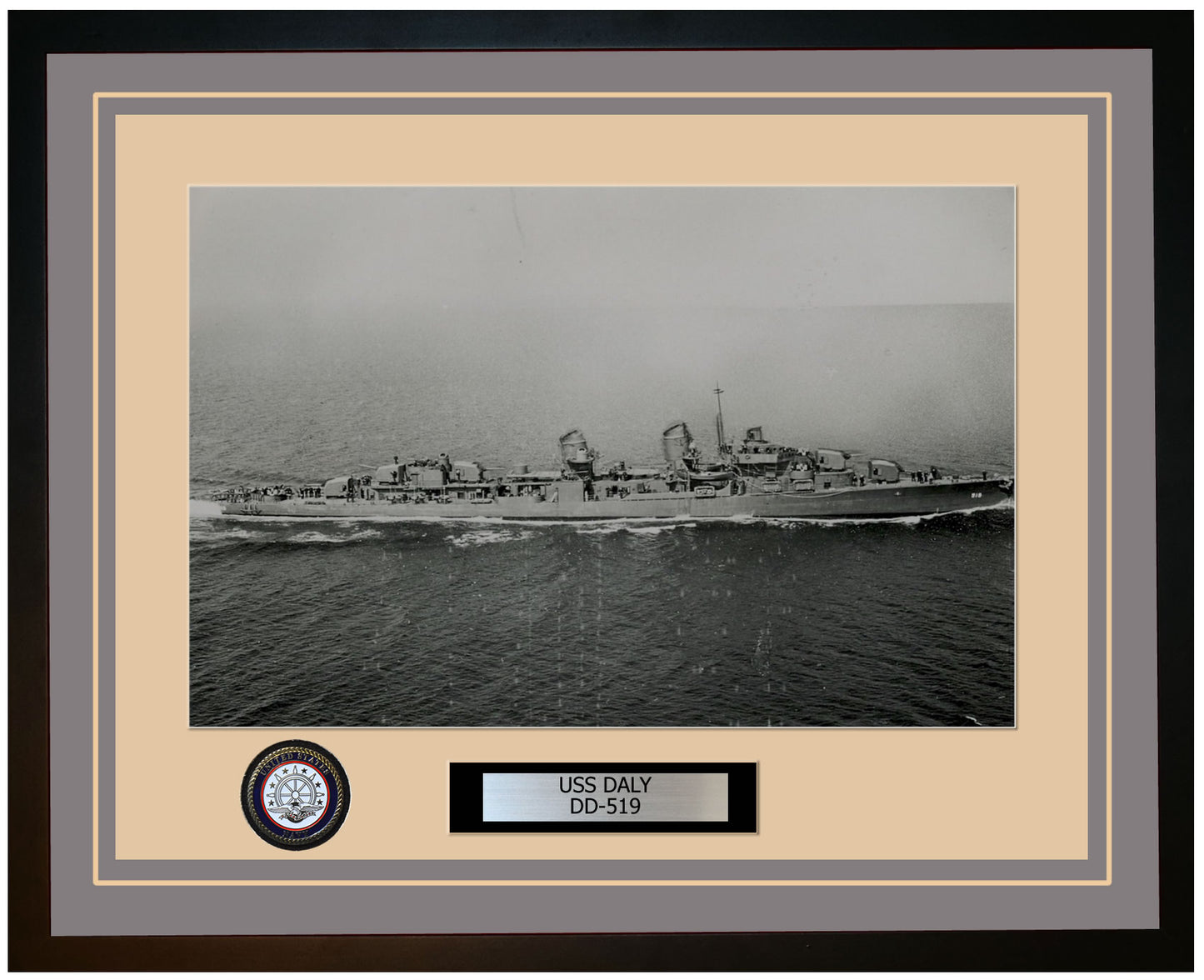 USS DALY DD-519 Framed Navy Ship Photo Grey