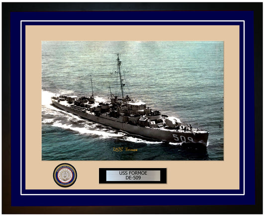 USS Formoe DE-509 Framed Navy Ship Photo Blue