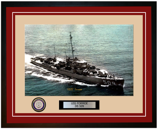 USS Formoe DE-509 Framed Navy Ship Photo Burgundy