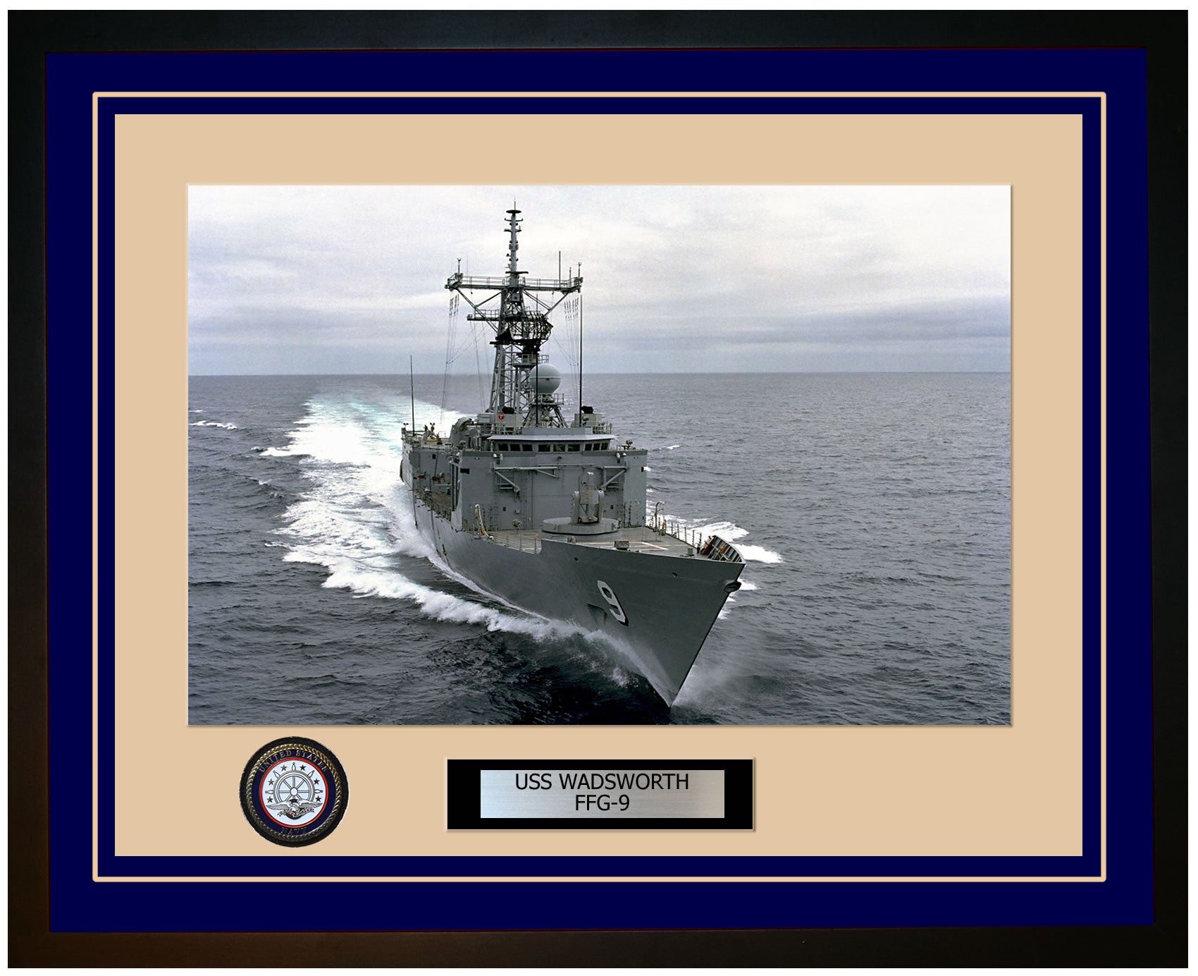 USS WADSWORTH FFG-9 Framed Navy Ship Photo Blue