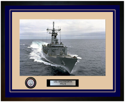 USS WADSWORTH FFG-9 Framed Navy Ship Photo Blue