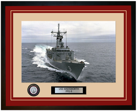 USS WADSWORTH FFG-9 Framed Navy Ship Photo Burgundy