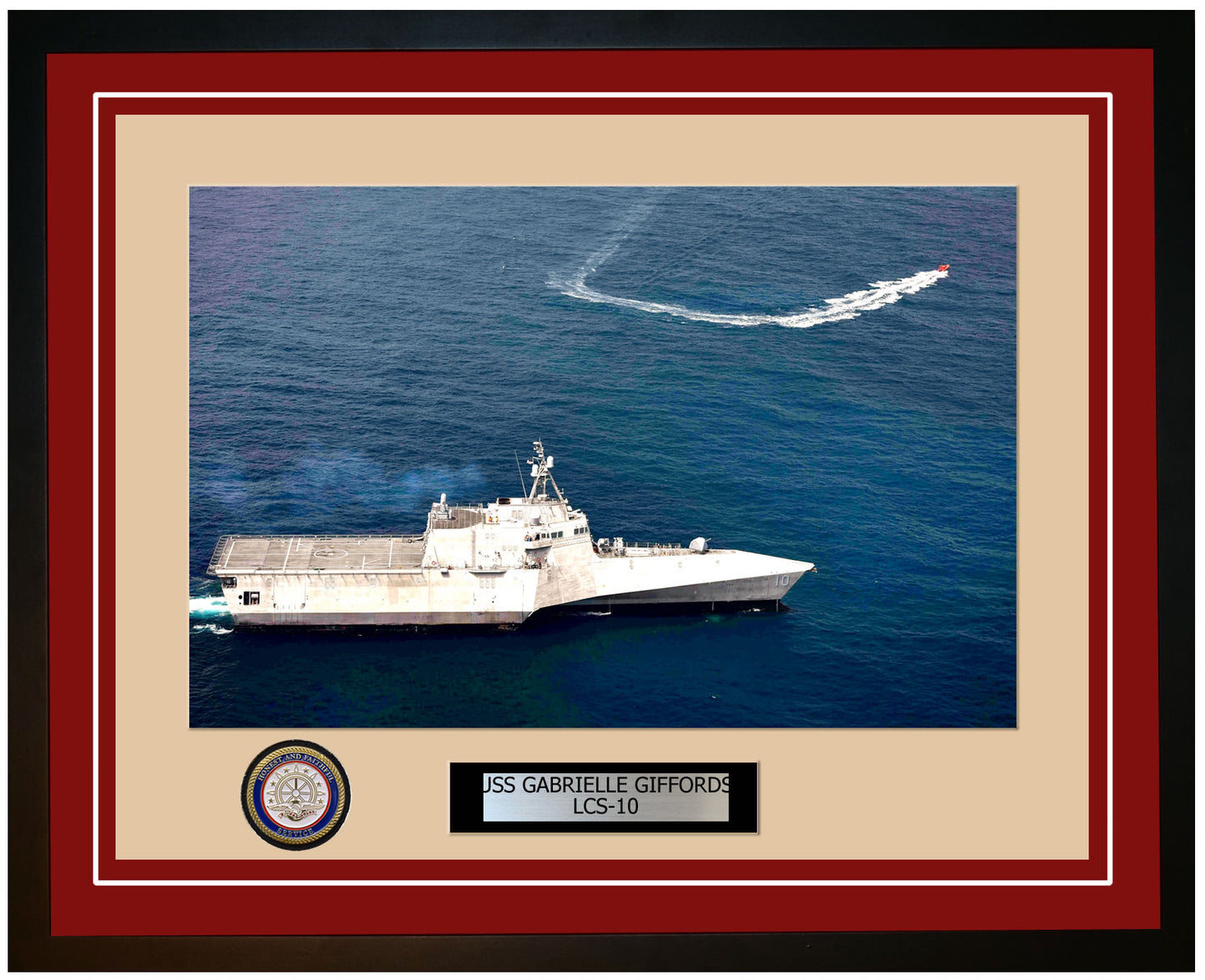 USS Gabrielle Giffords LCS-10 Framed Navy Ship Photo Burgundy