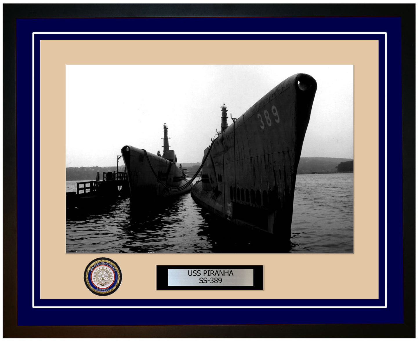 USS Piranha SS-389 Framed Navy Ship Photo Blue