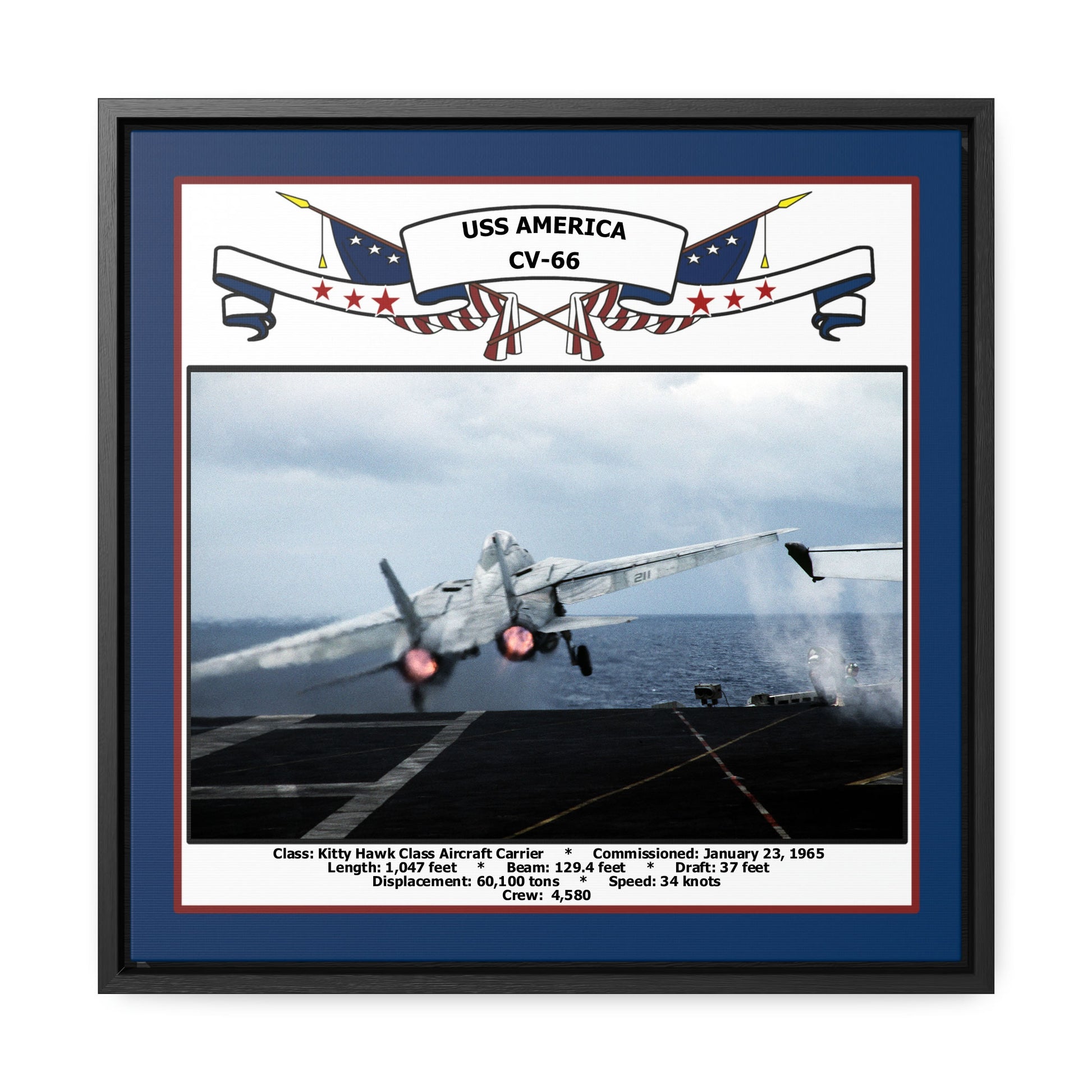 USS America CV-66 Navy Floating Frame Photo Front View