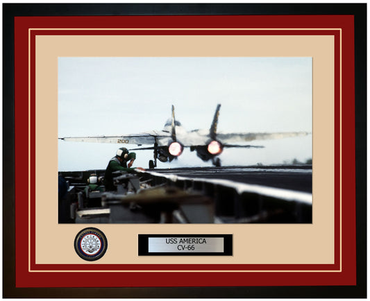 USS AMERICA CV-66 Framed Navy Ship Photo Burgundy