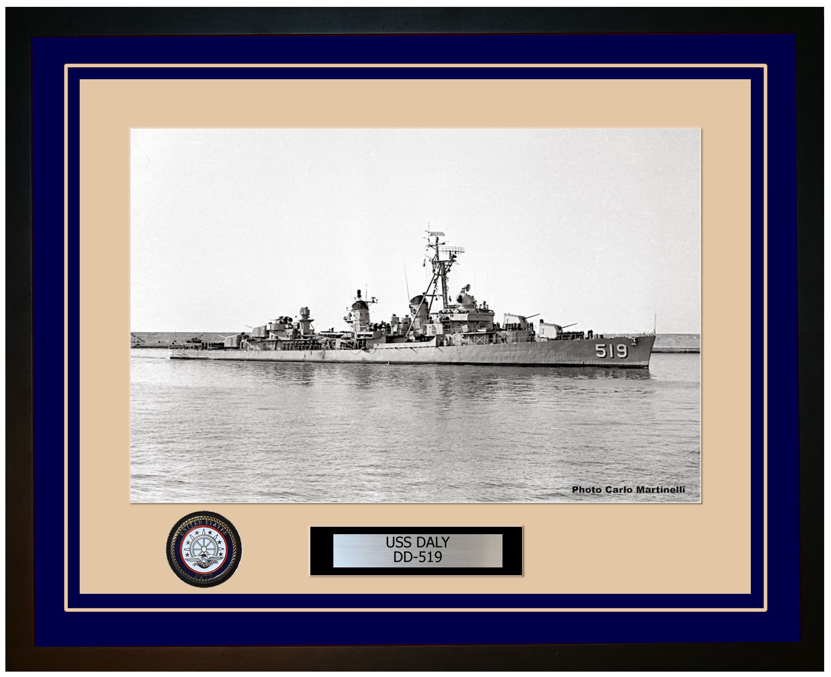 USS DALY DD-519 Framed Navy Ship Photo Blue