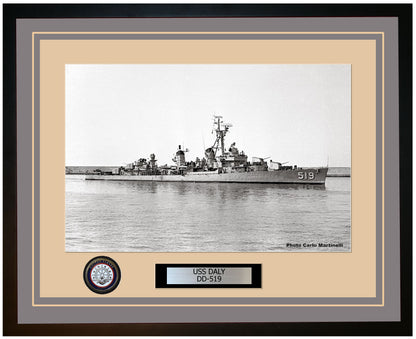 USS DALY DD-519 Framed Navy Ship Photo Grey