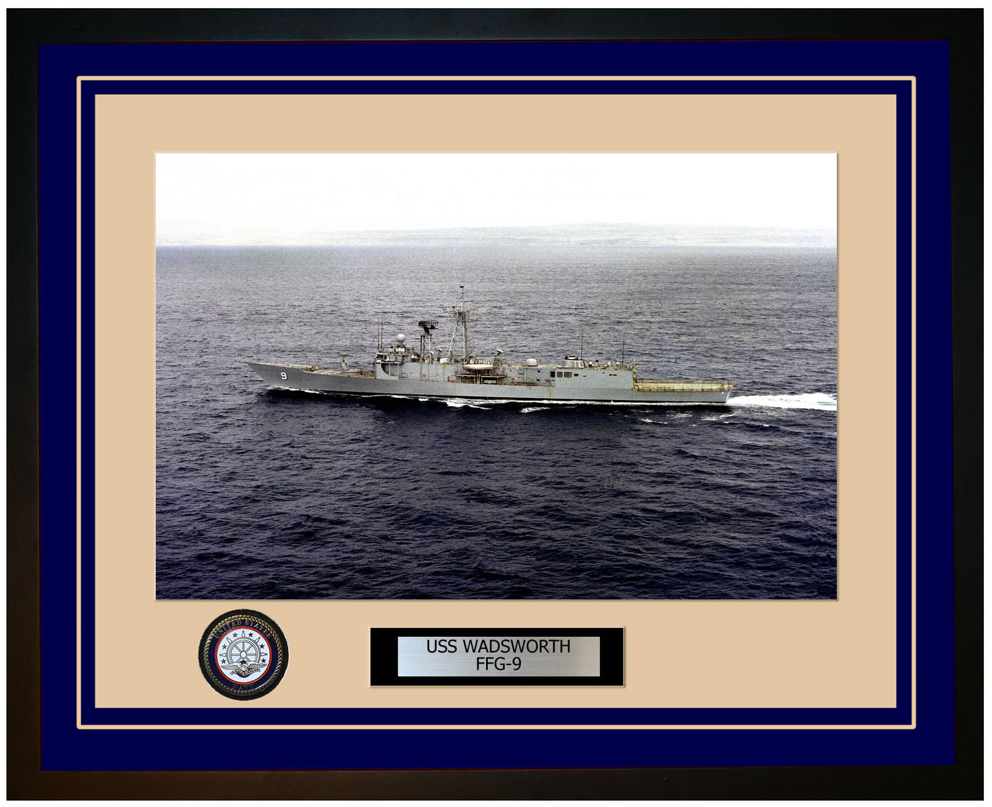 USS WADSWORTH FFG-9 Framed Navy Ship Photo Blue