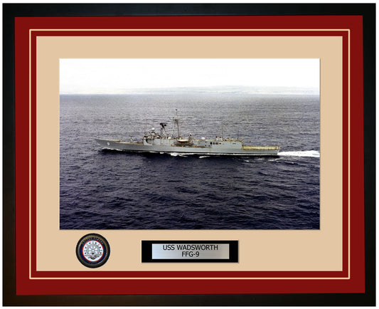 USS WADSWORTH FFG-9 Framed Navy Ship Photo Burgundy
