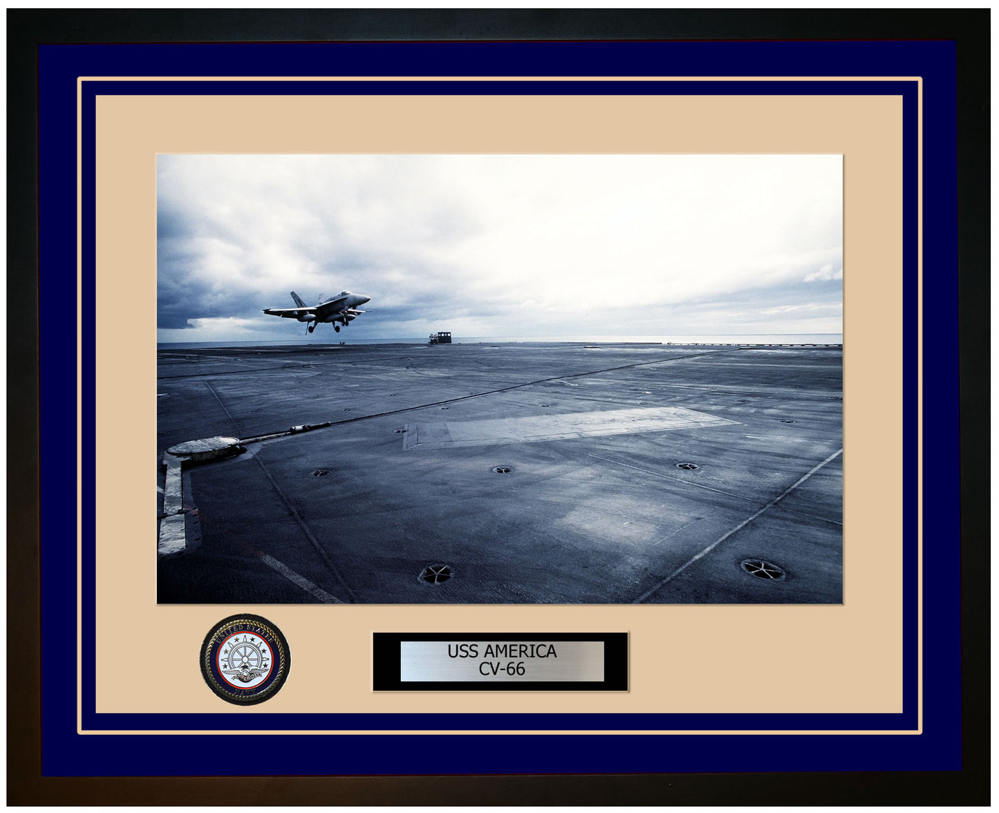 USS AMERICA CV-66 Framed Navy Ship Photo Blue