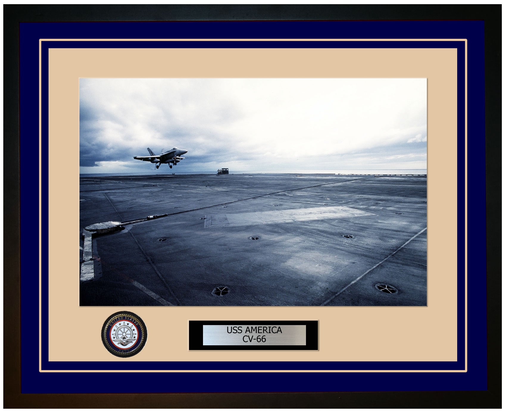 USS AMERICA CV-66 Framed Navy Ship Photo Blue