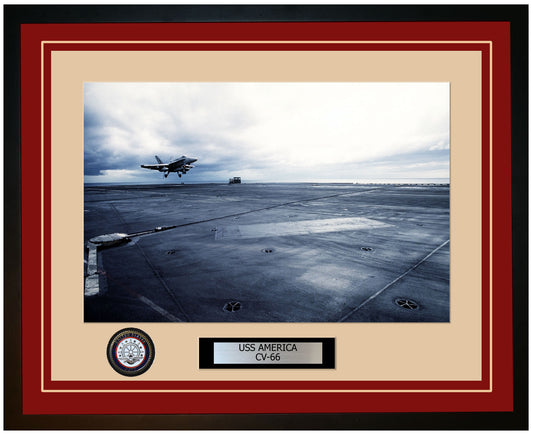 USS AMERICA CV-66 Framed Navy Ship Photo Burgundy