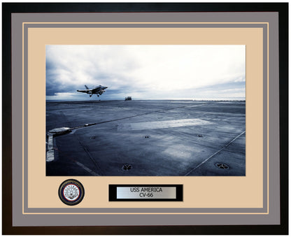 USS AMERICA CV-66 Framed Navy Ship Photo Grey