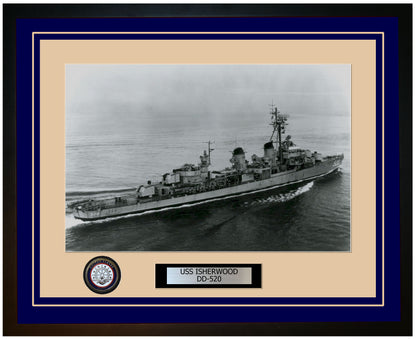 USS ISHERWOOD DD-520 Framed Navy Ship Photo Blue