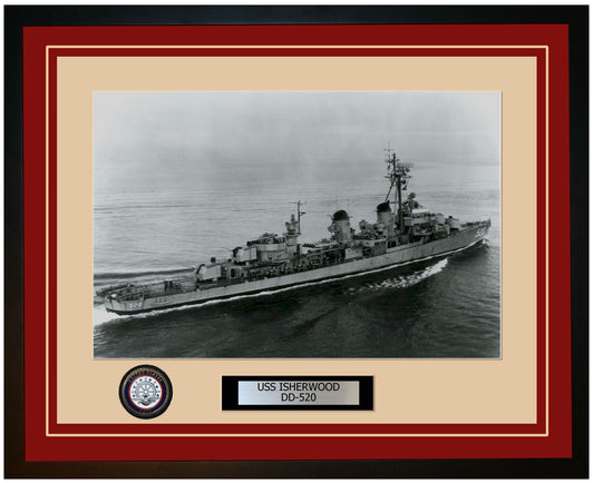 USS ISHERWOOD DD-520 Framed Navy Ship Photo Burgundy