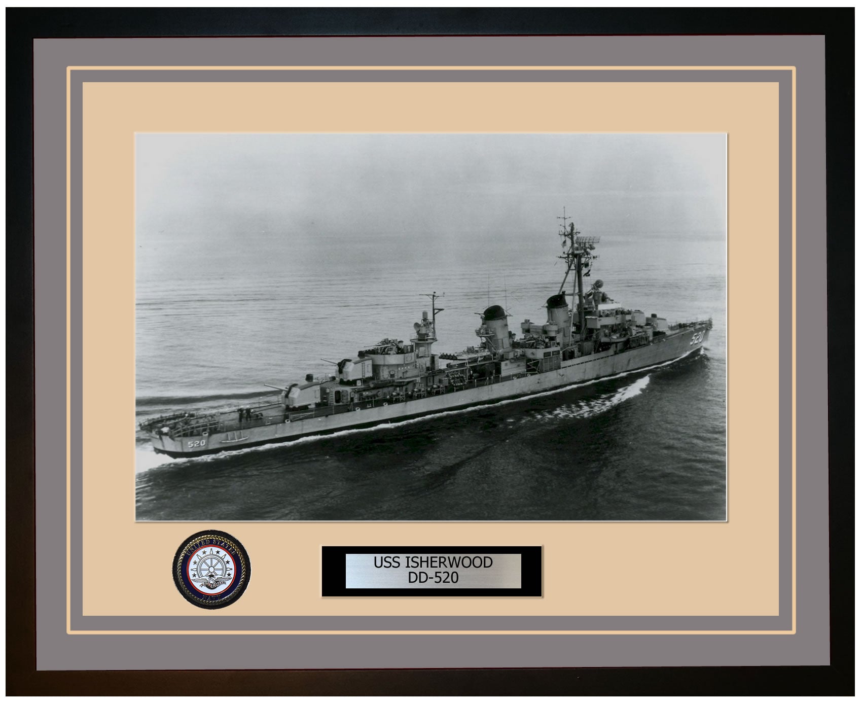 USS ISHERWOOD DD-520 Framed Navy Ship Photo Grey