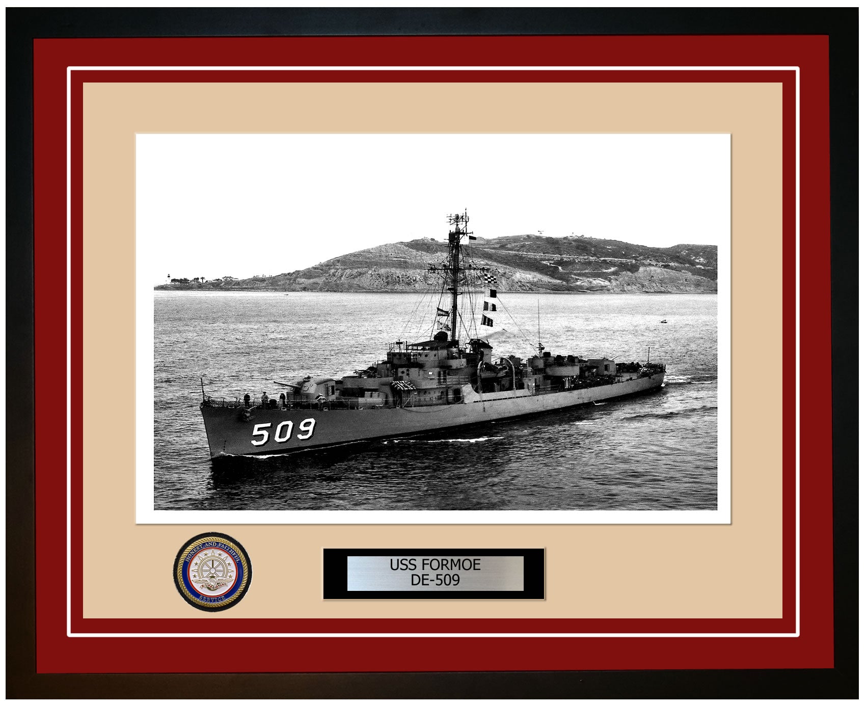 USS Formoe DE-509 Framed Navy Ship Photo Burgundy