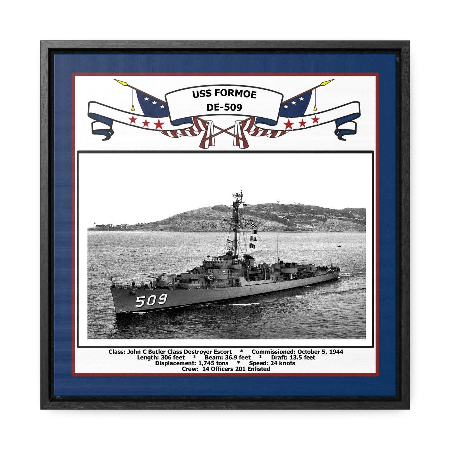 USS Formoe DE-509 Navy Floating Frame Photo Front View