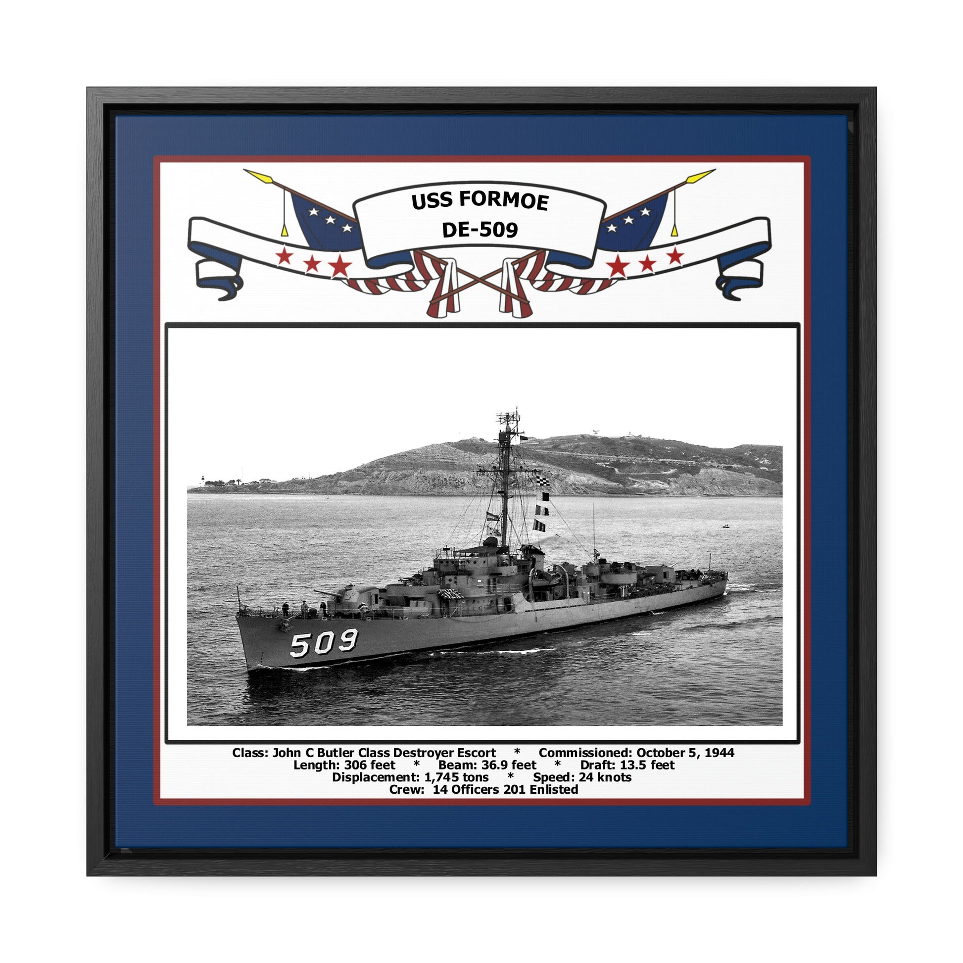 USS Formoe DE-509 Navy Floating Frame Photo Front View