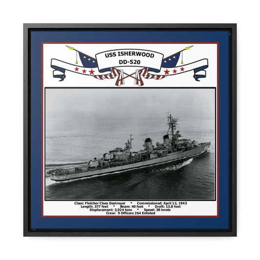 USS Isherwood DD-520 Navy Floating Frame Photo Front View