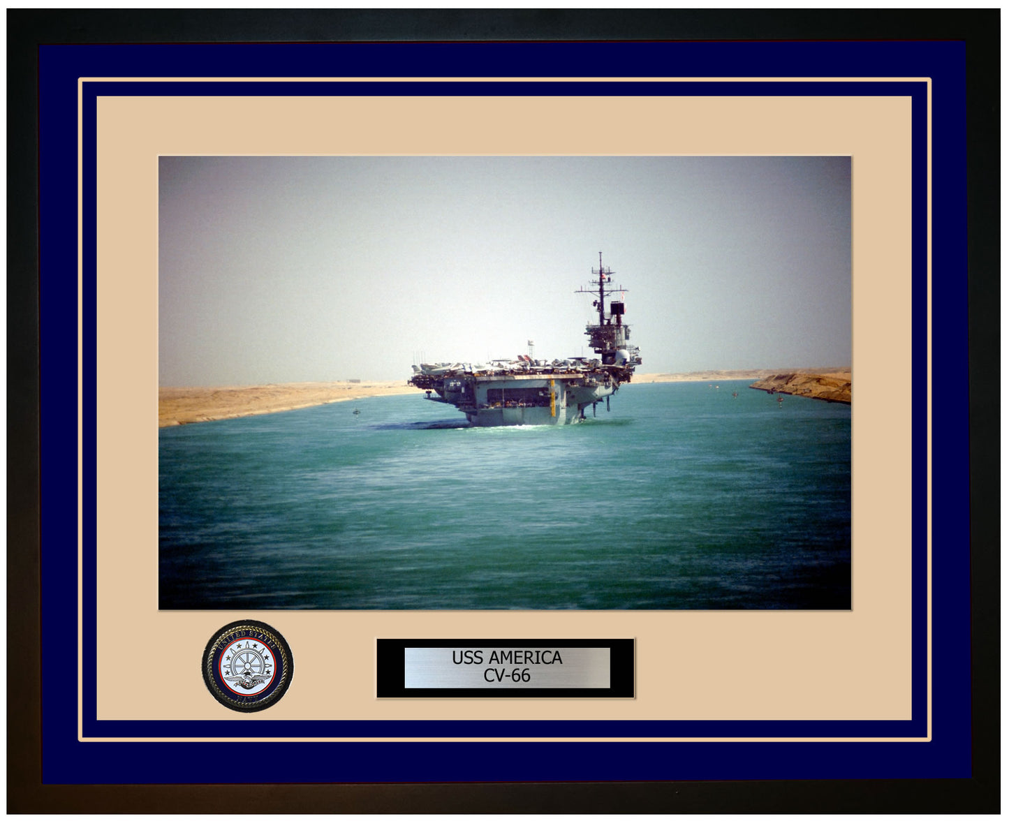 USS AMERICA CV-66 Framed Navy Ship Photo Blue