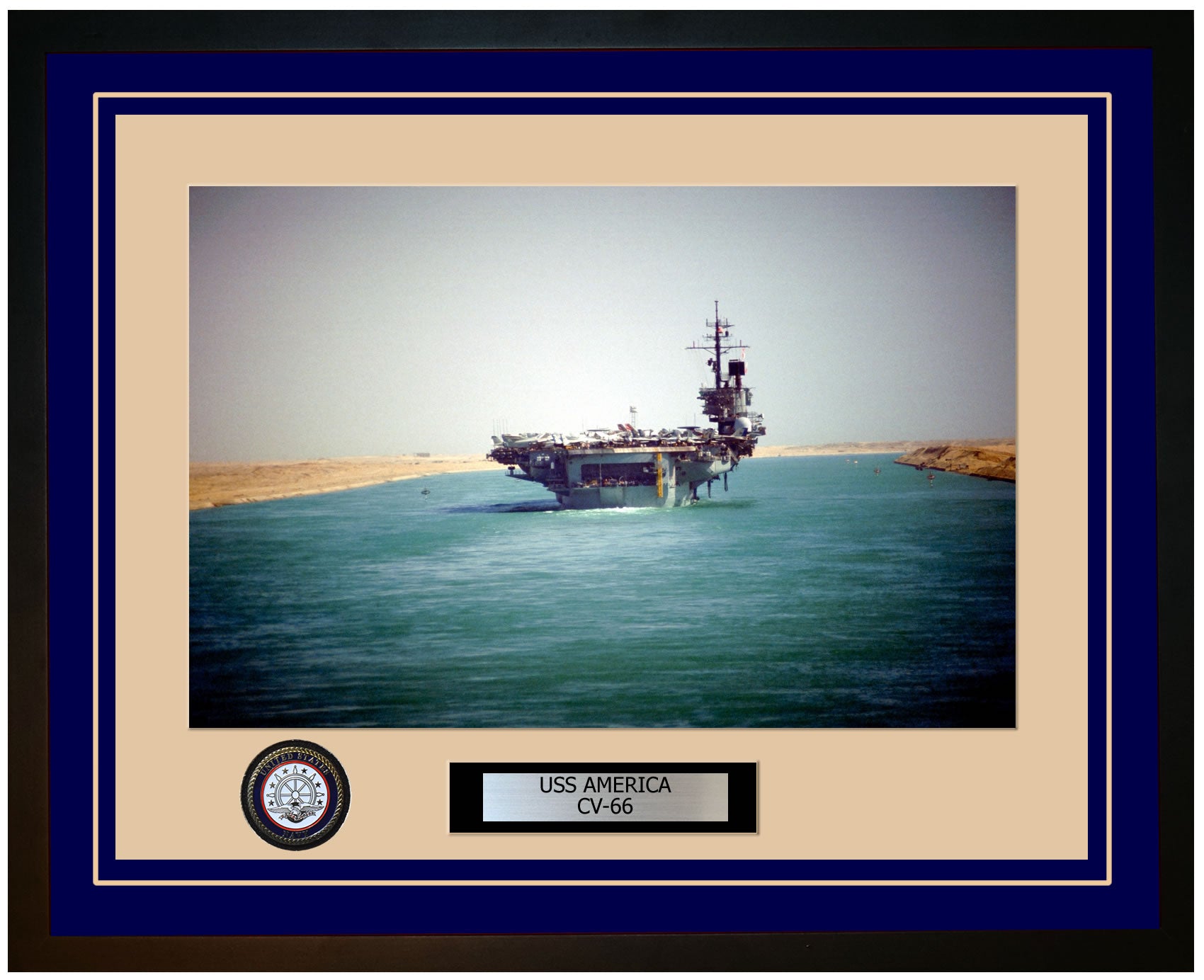 USS AMERICA CV-66 Framed Navy Ship Photo Blue