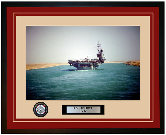 USS AMERICA CV-66 Framed Navy Ship Photo Burgundy