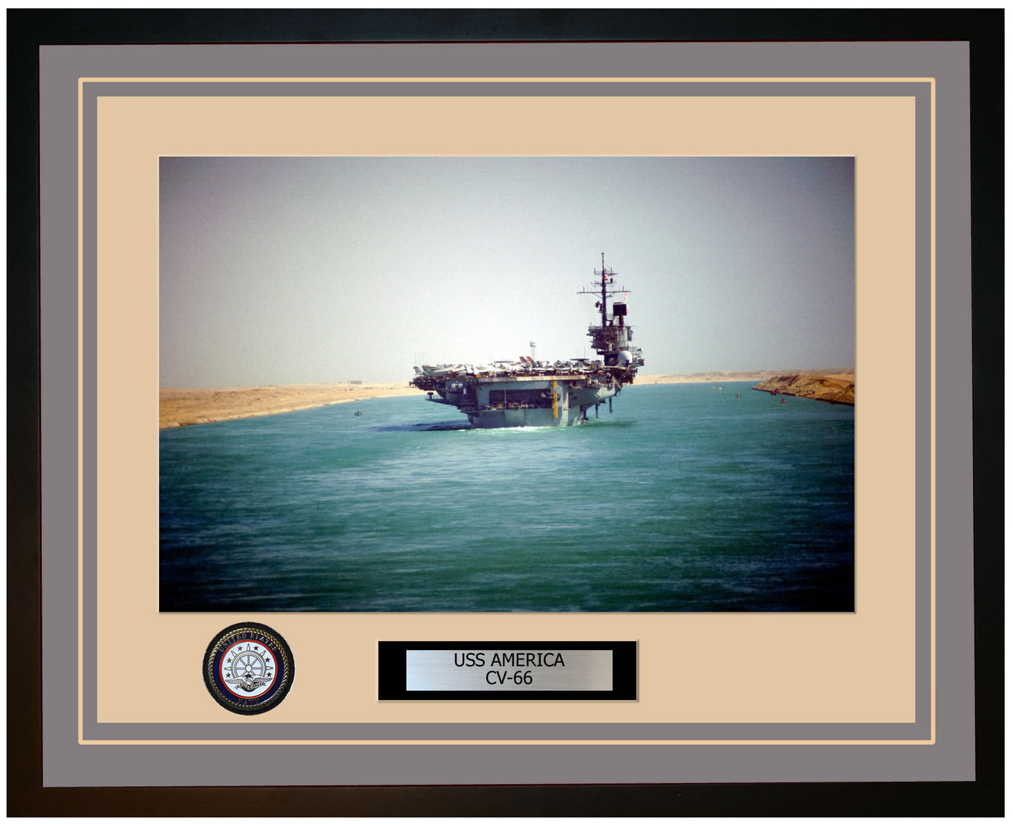 USS AMERICA CV-66 Framed Navy Ship Photo Grey