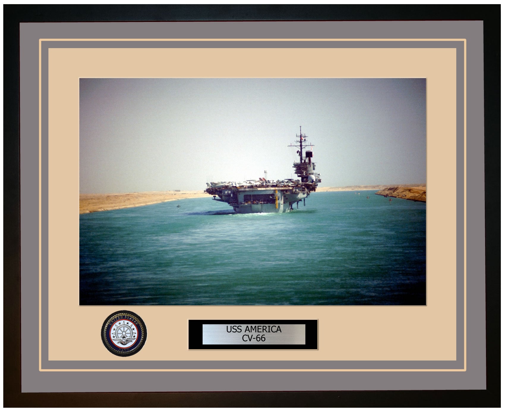 USS AMERICA CV-66 Framed Navy Ship Photo Grey