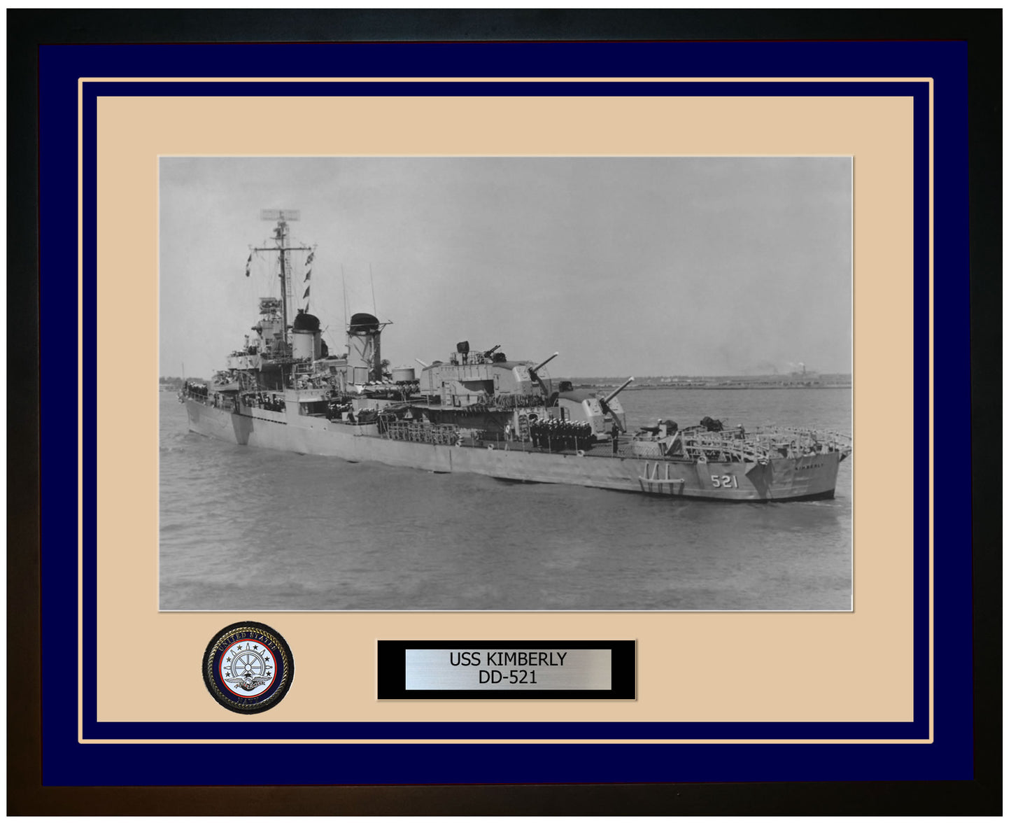 USS KIMBERLY DD-521 Framed Navy Ship Photo Blue
