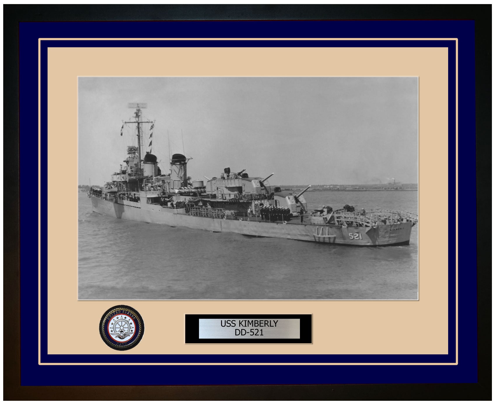 USS KIMBERLY DD-521 Framed Navy Ship Photo Blue