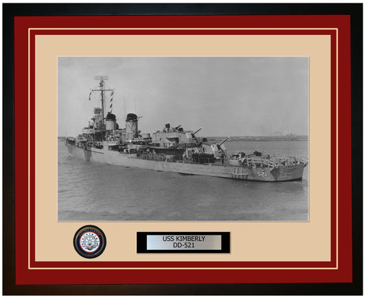 USS KIMBERLY DD-521 Framed Navy Ship Photo Burgundy
