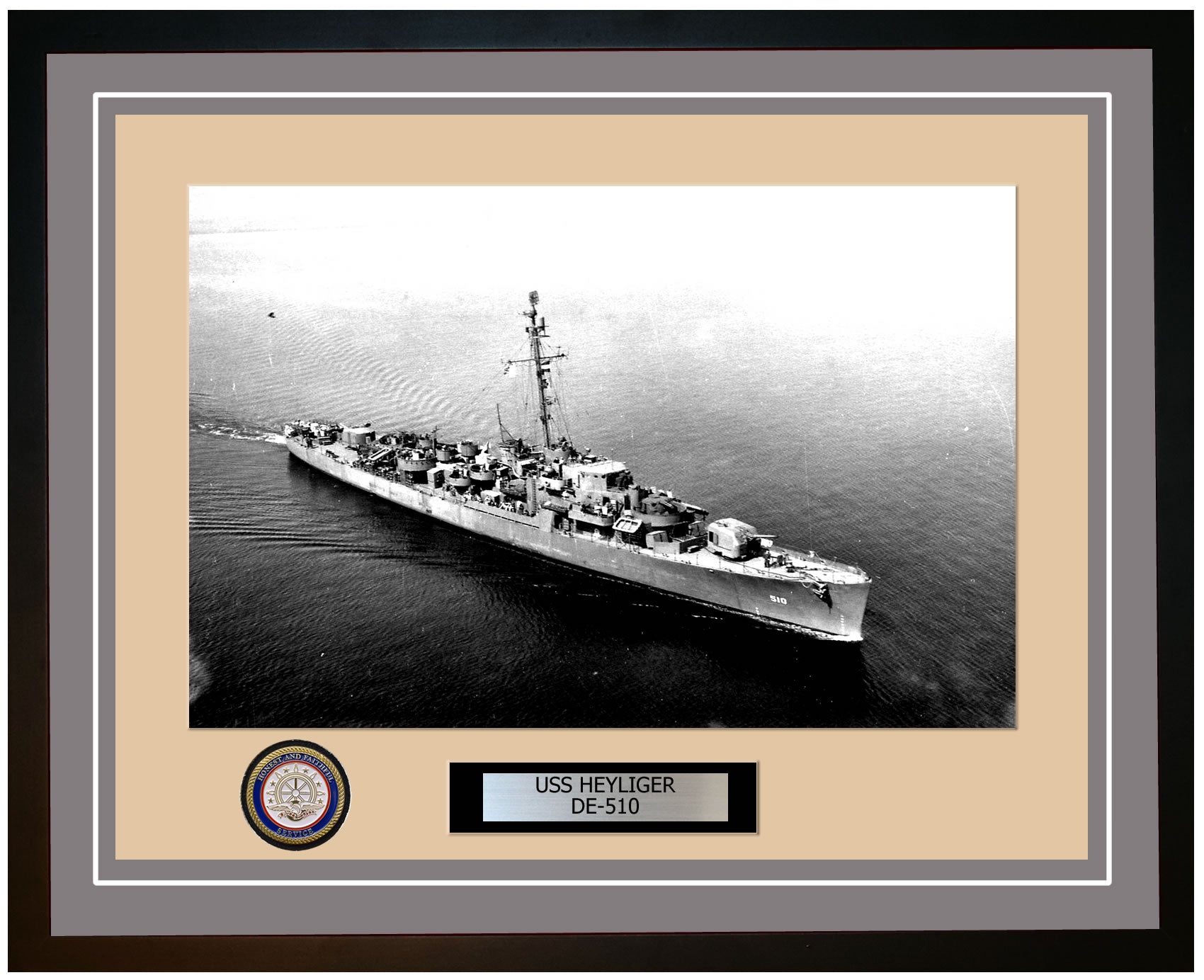 USS Heyliger DE-510 Framed Navy Ship Photo Grey