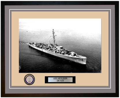 USS Heyliger DE-510 Framed Navy Ship Photo Grey