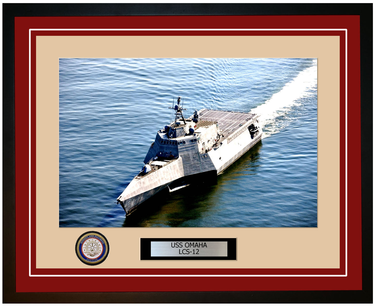 USS Omaha LCS-12 Framed Navy Ship Photo Burgundy