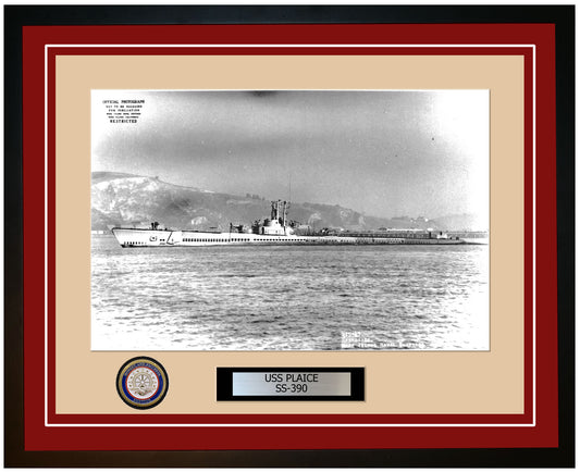 USS Plaice SS-390 Framed Navy Ship Photo Burgundy