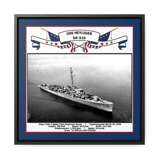 USS Heyliger DE-510 Navy Floating Frame Photo Front View