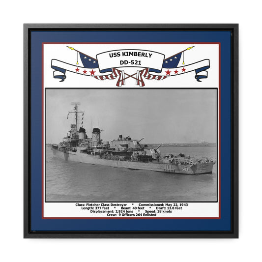 USS Kimberly DD-521 Navy Floating Frame Photo Front View