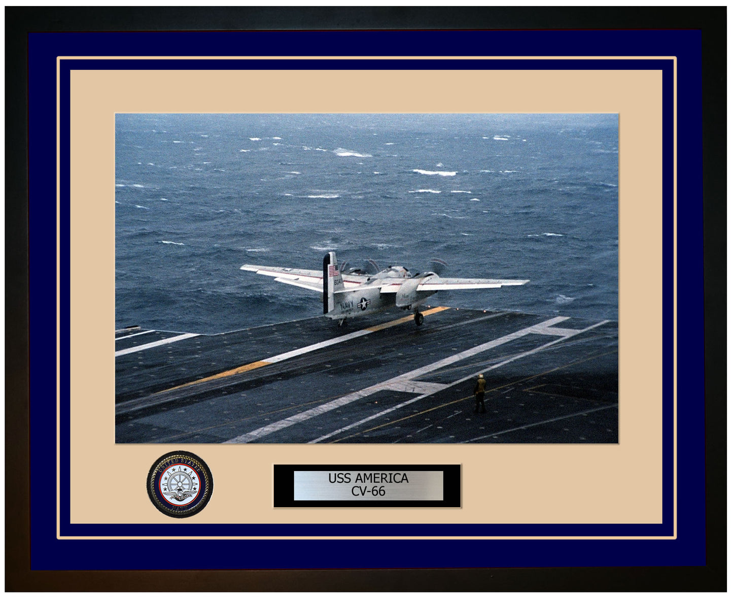 USS AMERICA CV-66 Framed Navy Ship Photo Blue