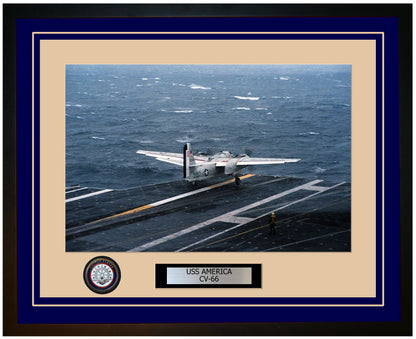 USS AMERICA CV-66 Framed Navy Ship Photo Blue