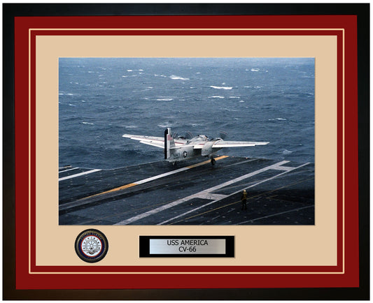 USS AMERICA CV-66 Framed Navy Ship Photo Burgundy