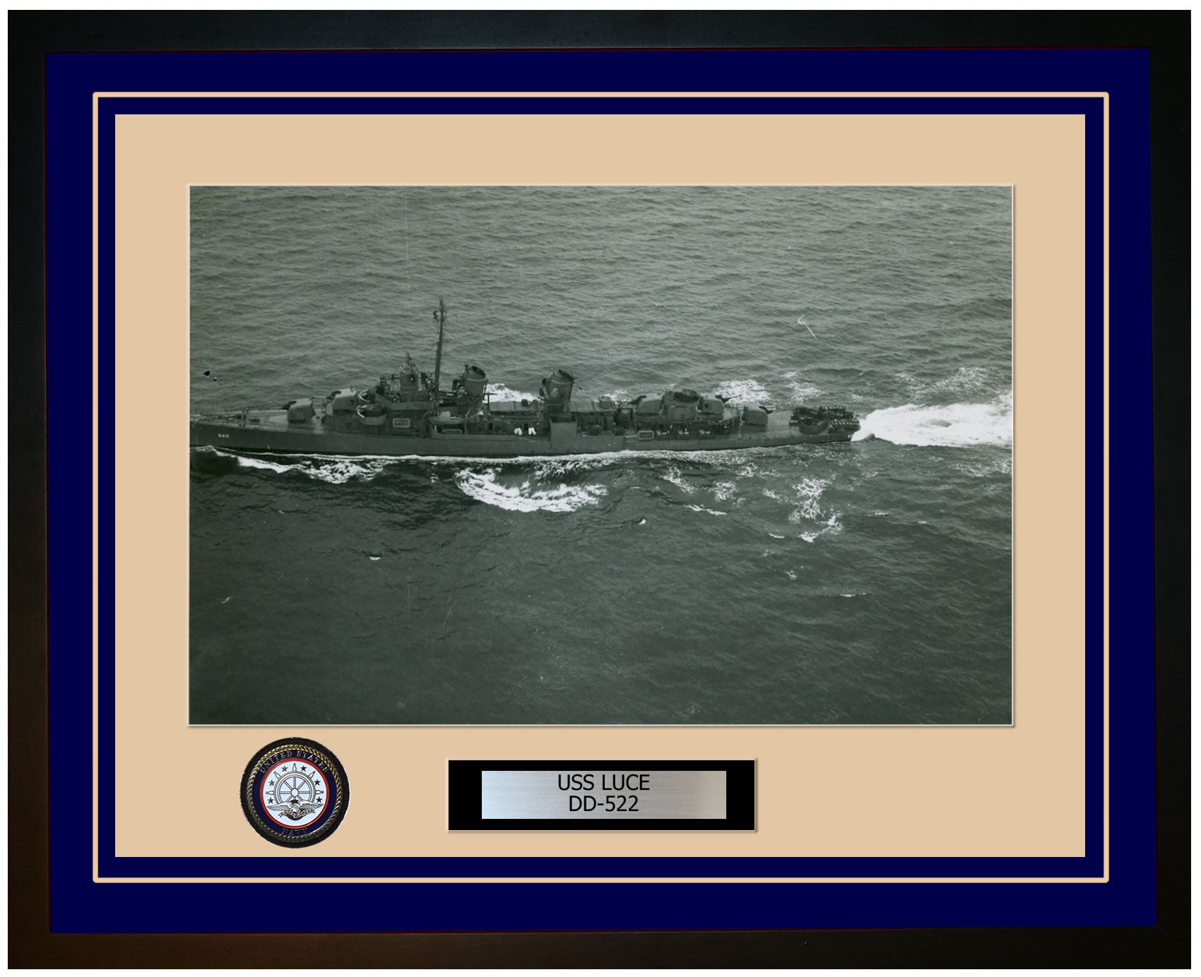 USS LUCE DD-522 Framed Navy Ship Photo Blue