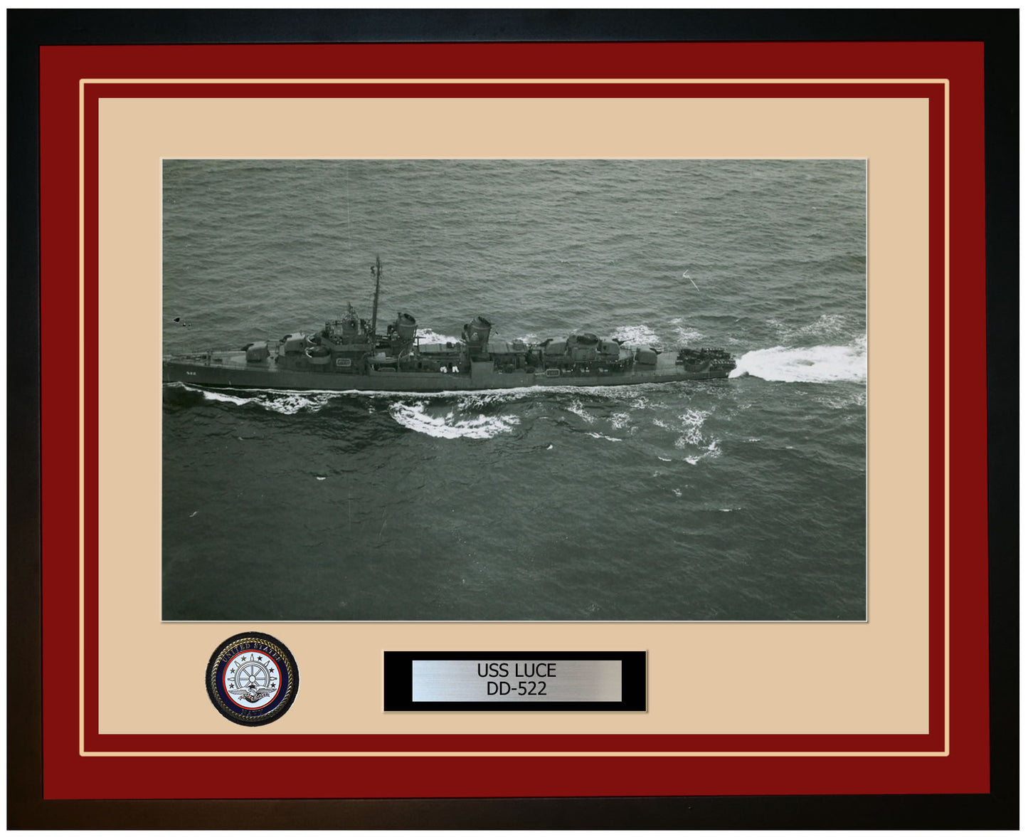 USS LUCE DD-522 Framed Navy Ship Photo Burgundy