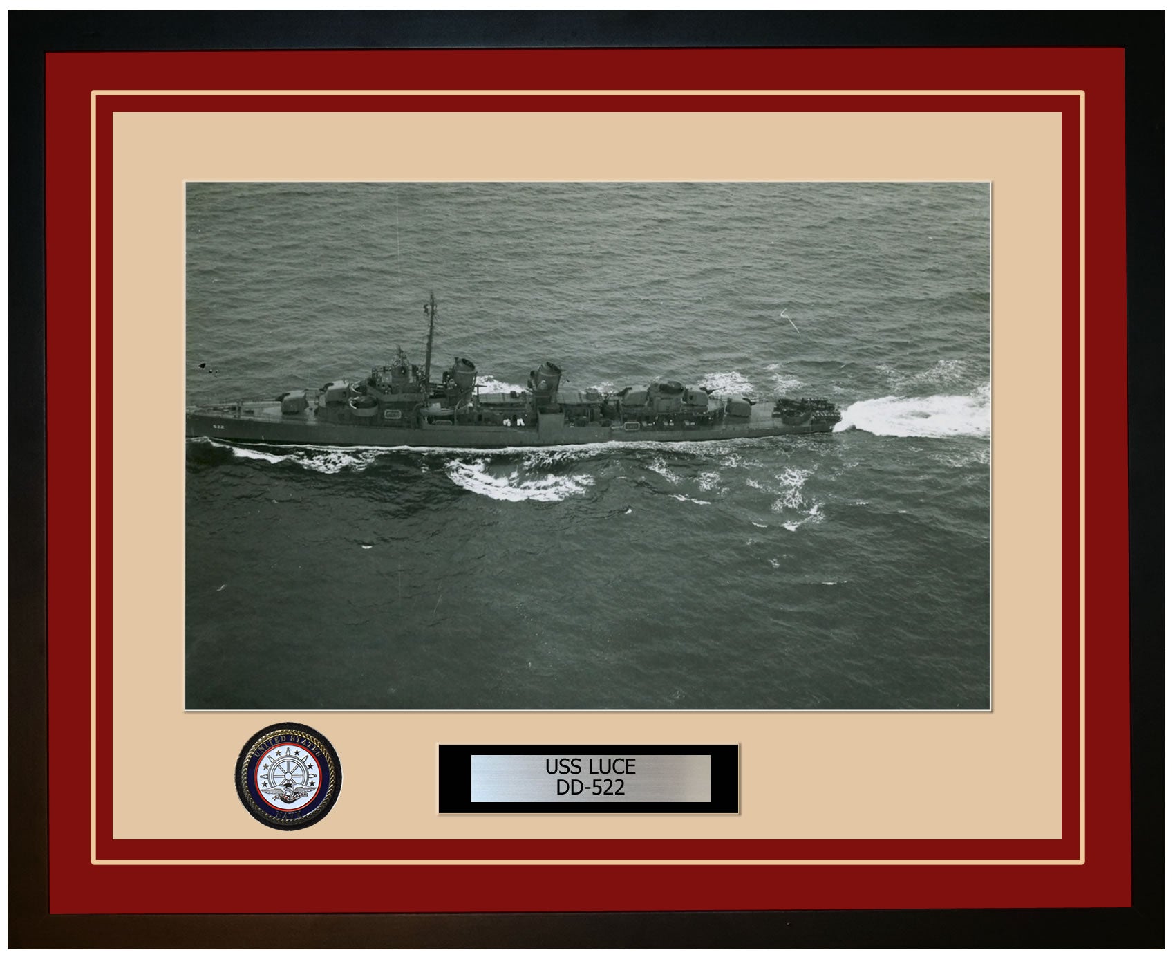 USS LUCE DD-522 Framed Navy Ship Photo Burgundy