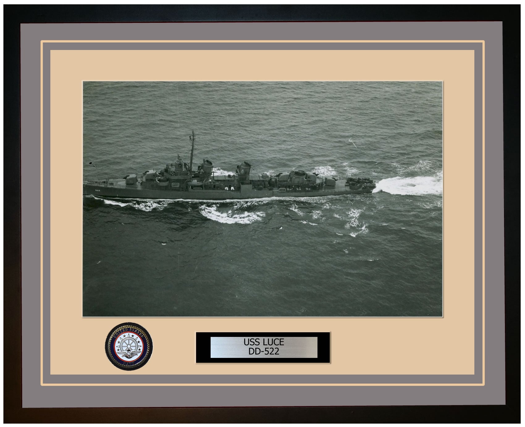 USS LUCE DD-522 Framed Navy Ship Photo Grey