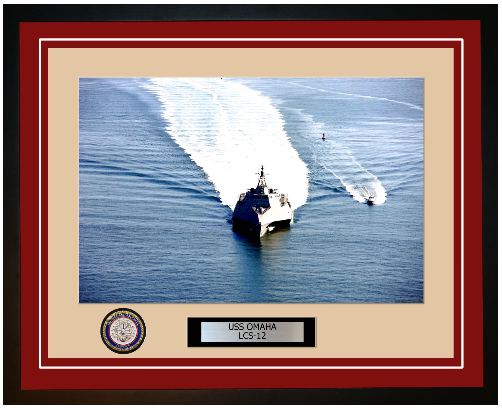 USS Omaha LCS-12 Framed Navy Ship Photo Burgundy