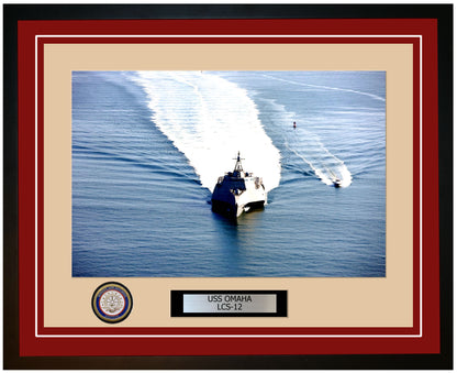 USS Omaha LCS-12 Framed Navy Ship Photo Burgundy