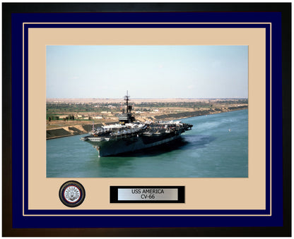 USS AMERICA CV-66 Framed Navy Ship Photo Blue